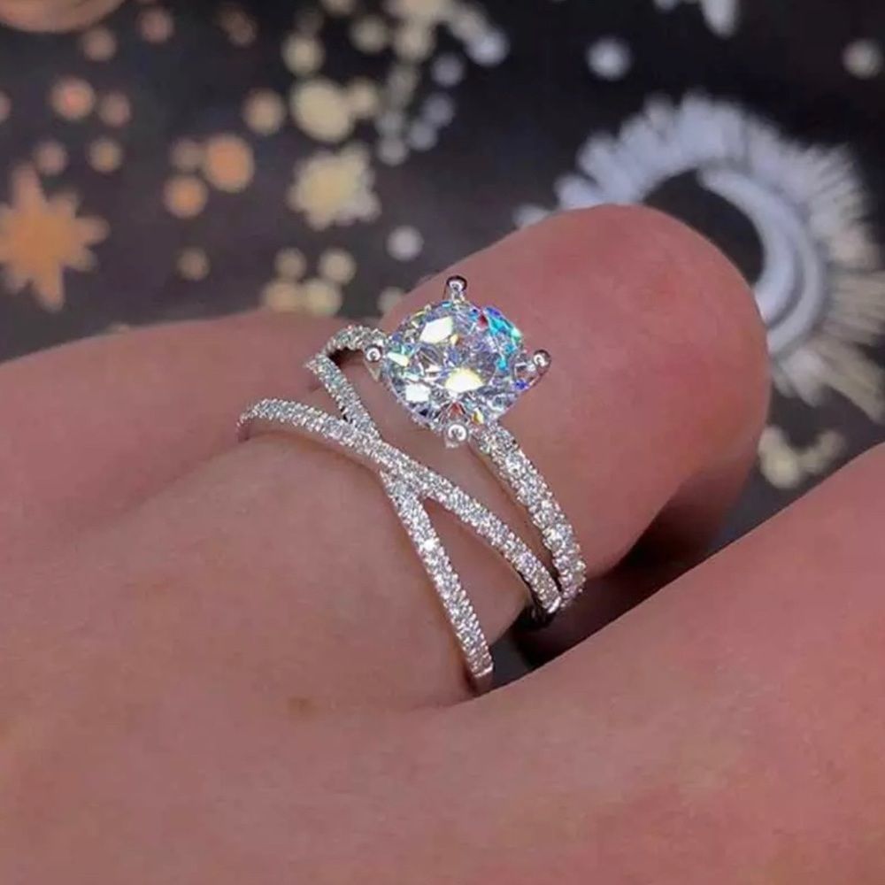 ✨💍925 Sterling Silver Cross Wrap Diamond Ring - Picture 2 of 6